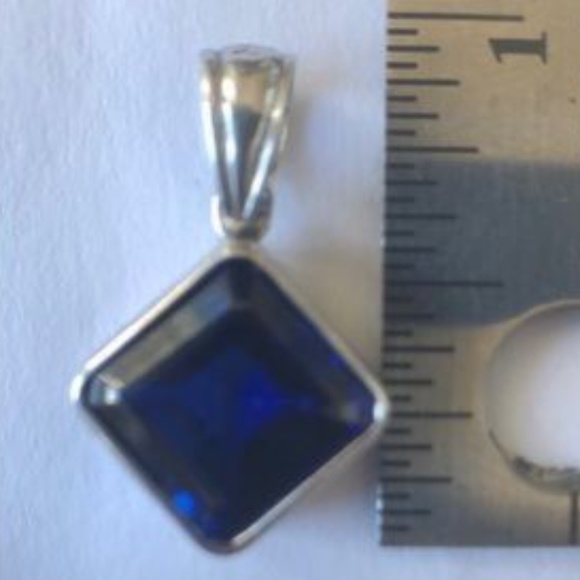 Lab Blue Sapphire Pendant in 925 Sterling Silver - Picture 4 of 8